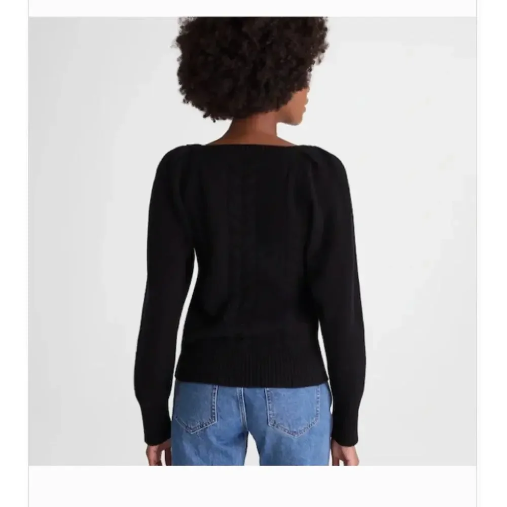 Madewell V-Neck Pullover Sweater Merino Wool S Black NWT NY444 Cable Knit Prep